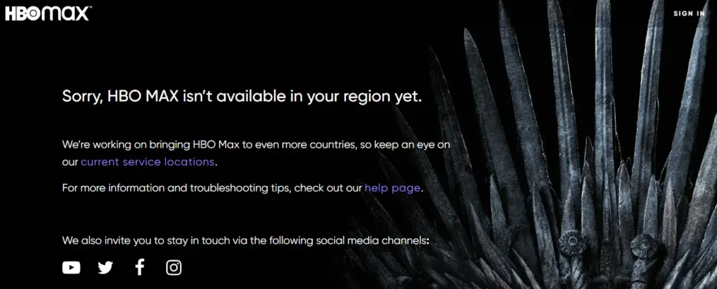 HBO Max Geo-restriction Error in South Africa